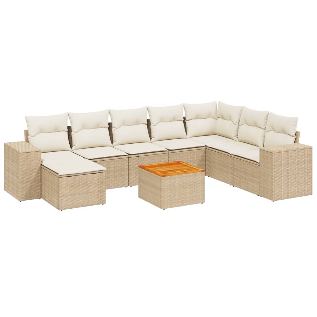 Set canapele de grădină, 9 piese, cu perne, bej, poliratan GartenMobel Dekor