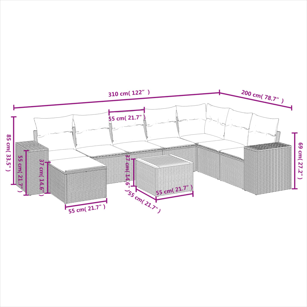 Set canapele de grădină, 9 piese, cu perne, bej, poliratan GartenMobel Dekor