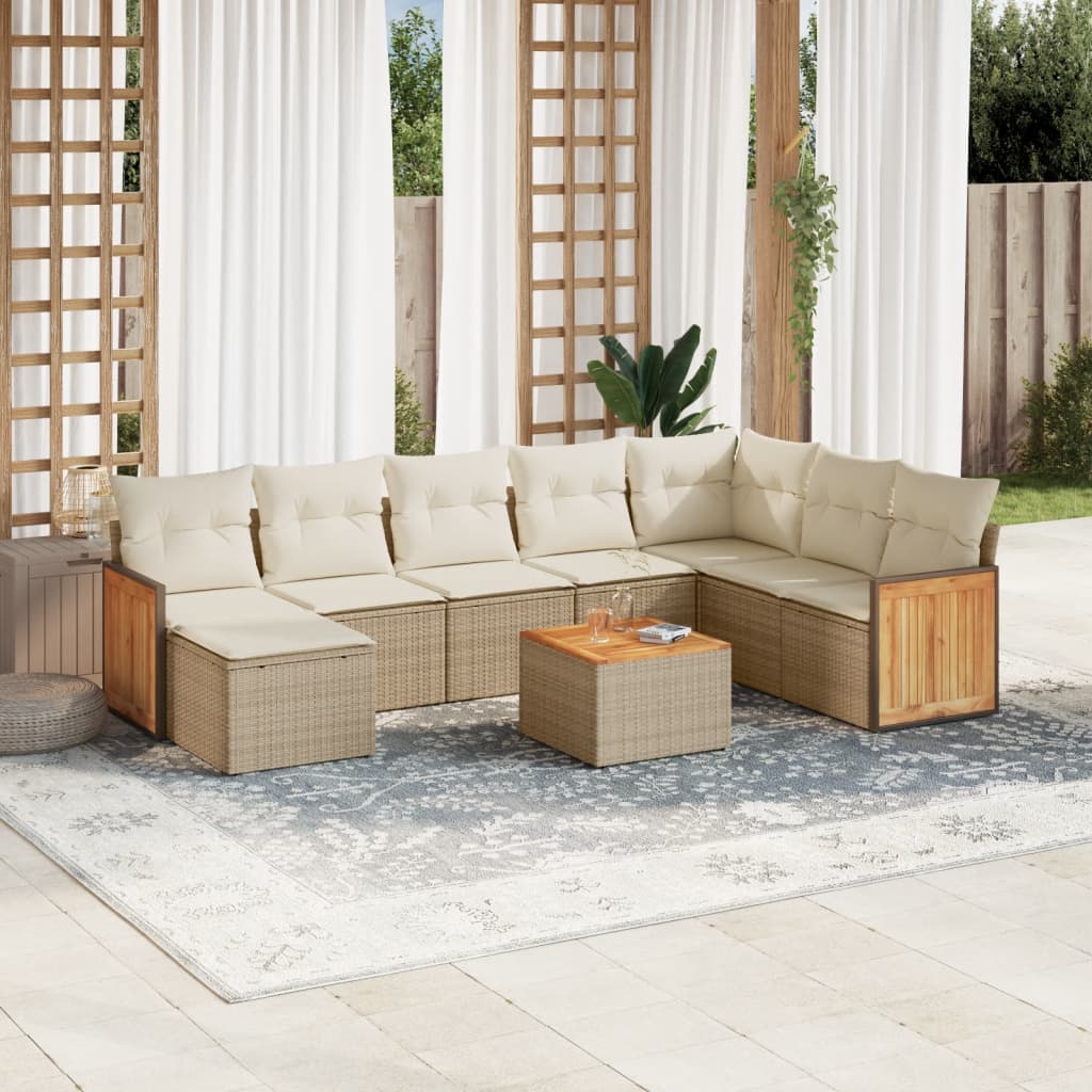 Set canapele de grădină, 9 piese, cu perne, bej, poliratan GartenMobel Dekor