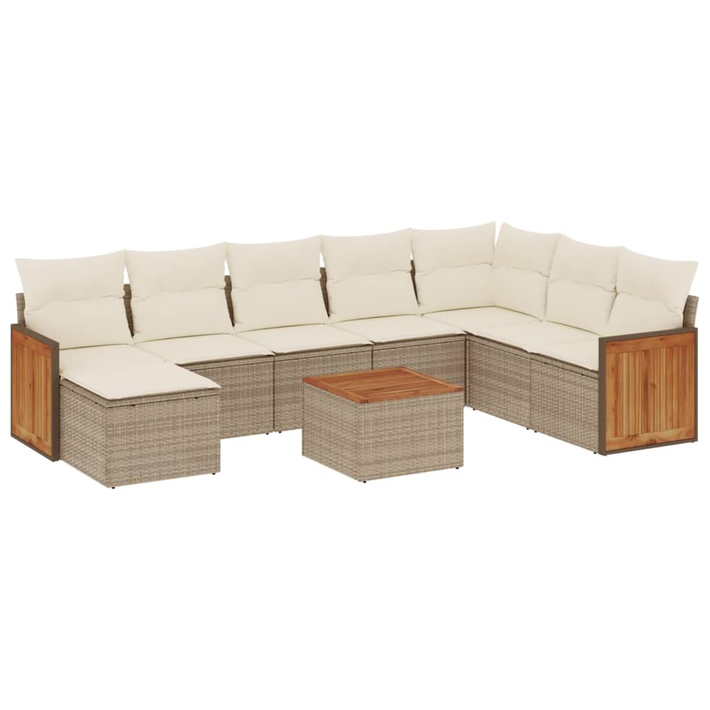 Set canapele de grădină, 9 piese, cu perne, bej, poliratan GartenMobel Dekor