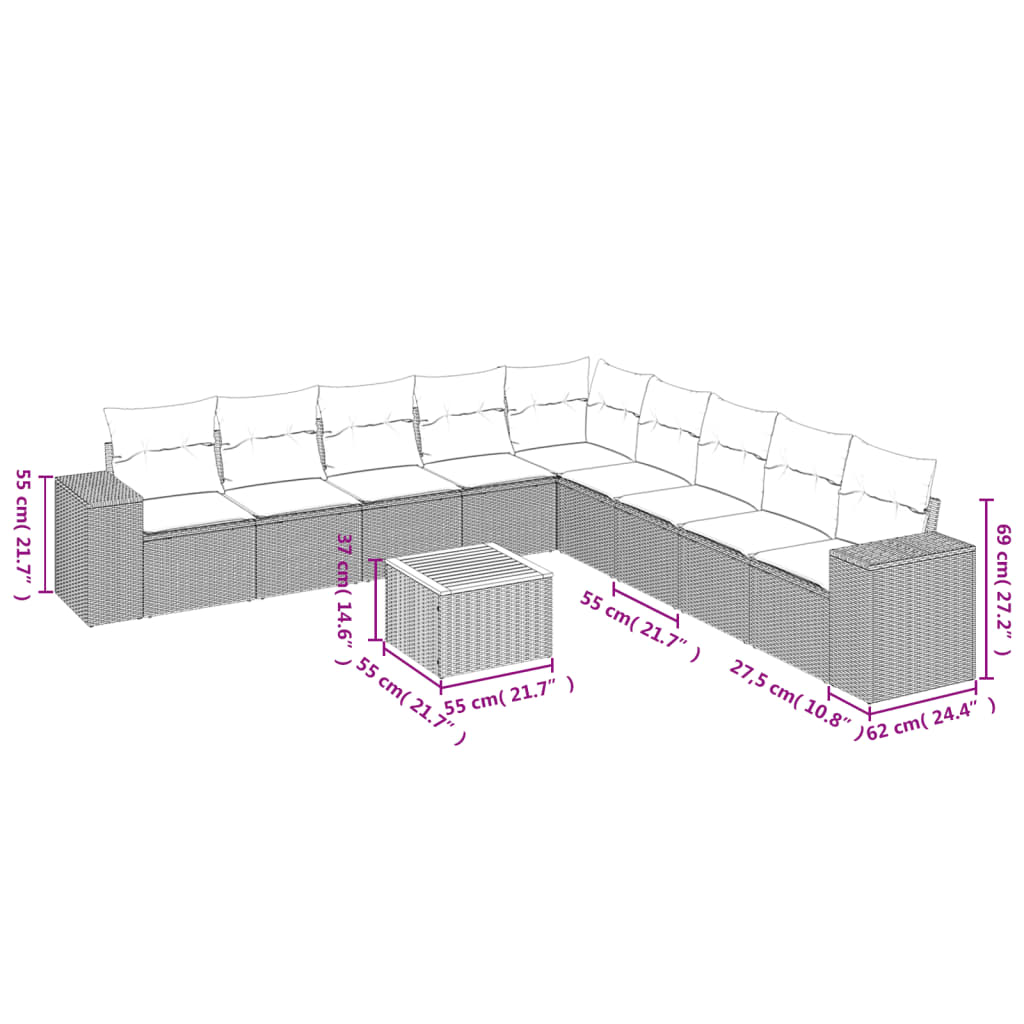 Set canapele de grădină cu perne, 10 piese, bej, poliratan GartenMobel Dekor
