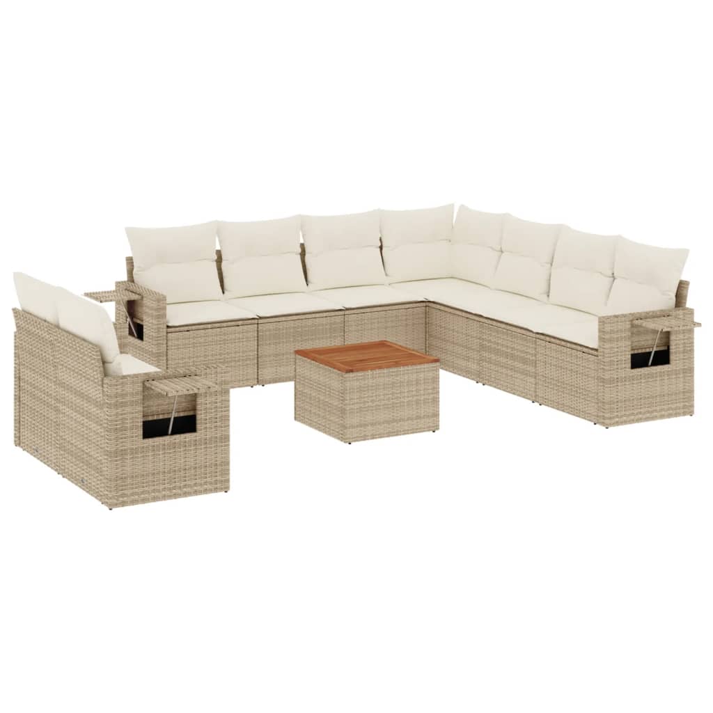 Set canapele de grădină cu perne, 10 piese, bej, poliratan GartenMobel Dekor