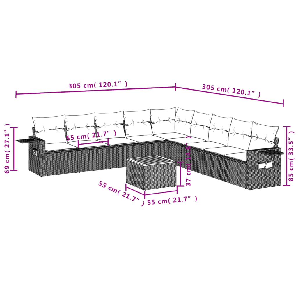 Set canapele de grădină cu perne, 10 piese, bej, poliratan GartenMobel Dekor