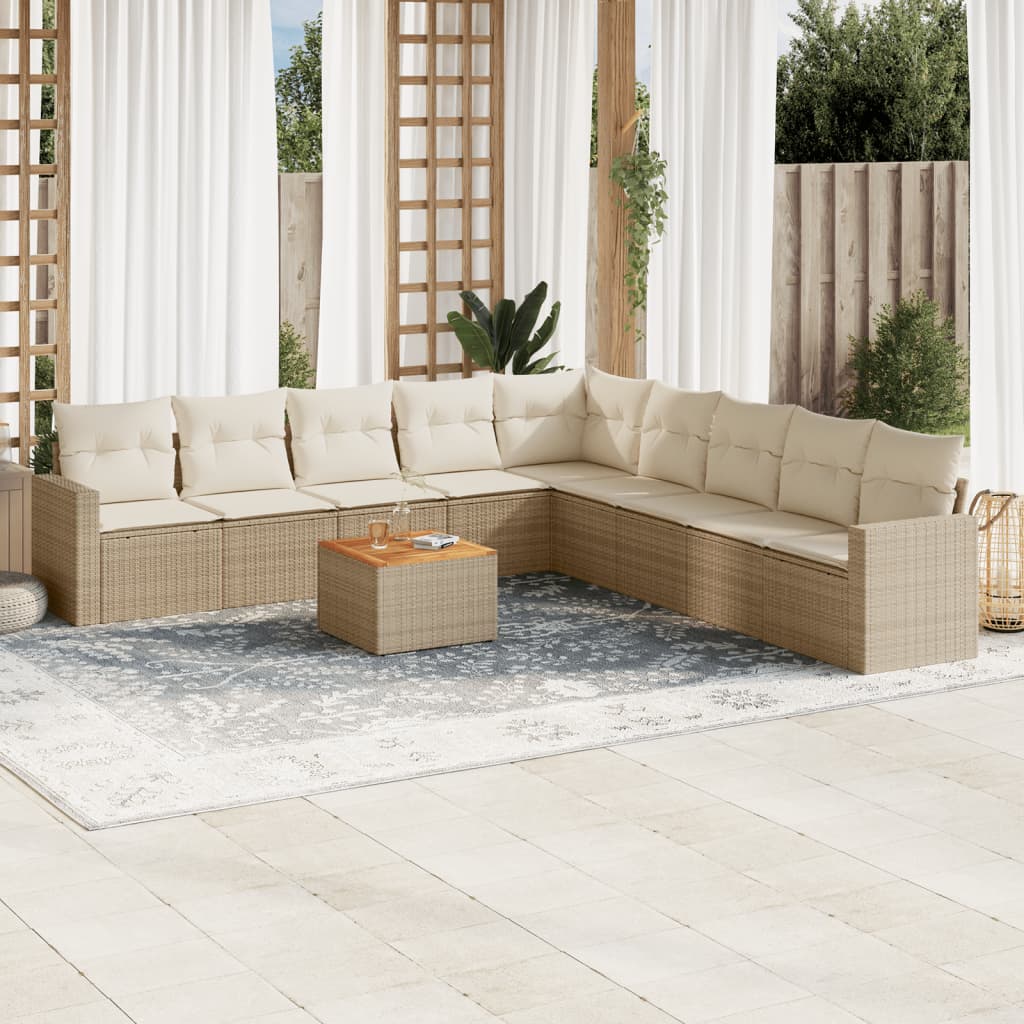 Set canapele de grădină cu perne, 10 piese, bej, poliratan GartenMobel Dekor