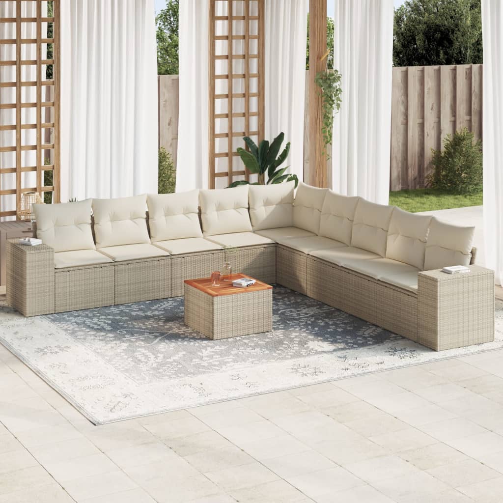 Set canapele de grădină cu perne, 10 piese, bej, poliratan GartenMobel Dekor