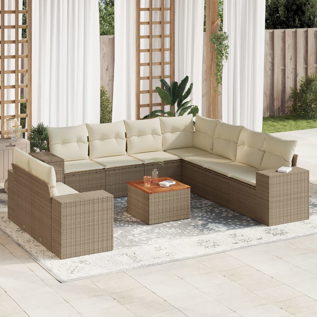 Set canapele de grădină cu perne, 10 piese, bej, poliratan GartenMobel Dekor