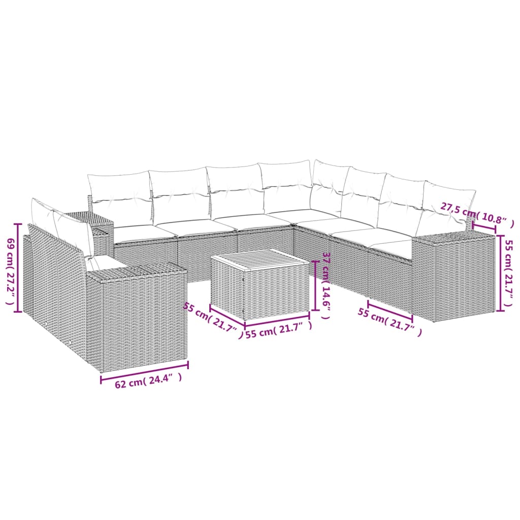Set canapele de grădină cu perne, 10 piese, bej, poliratan GartenMobel Dekor