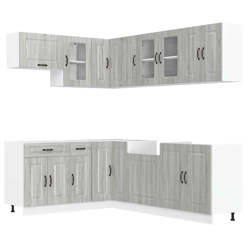 Set de dulapuri de bucătărie 11 piese „Kalmar” lemn Sonoma gri GartenMobel Dekor