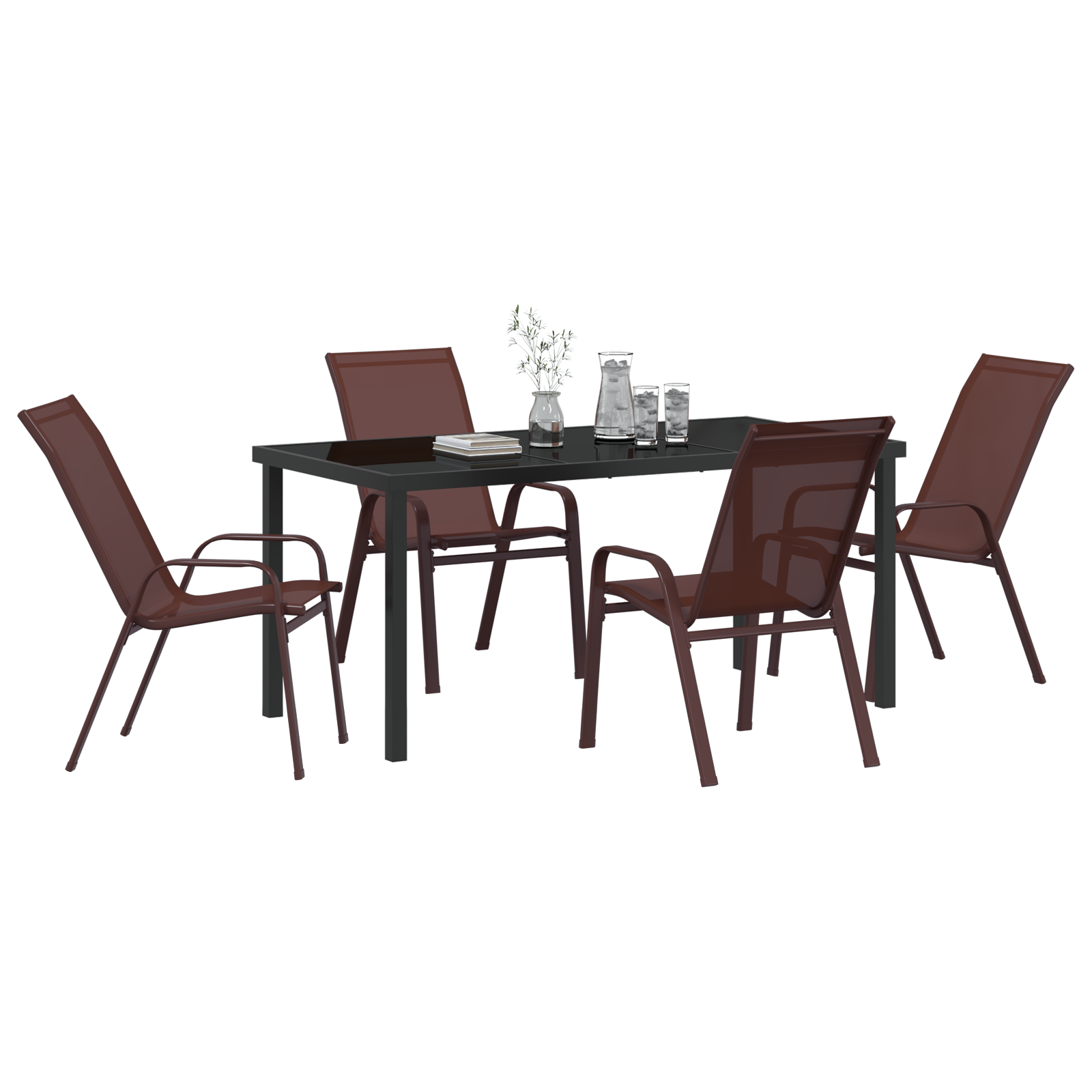Set de Dining pentru Grădină  cu 5 Piese Oțel Textil și Maro, Masă Grădină  Neagră 160x80x73 cm Sticlă Temperată GartenMobel Dekor