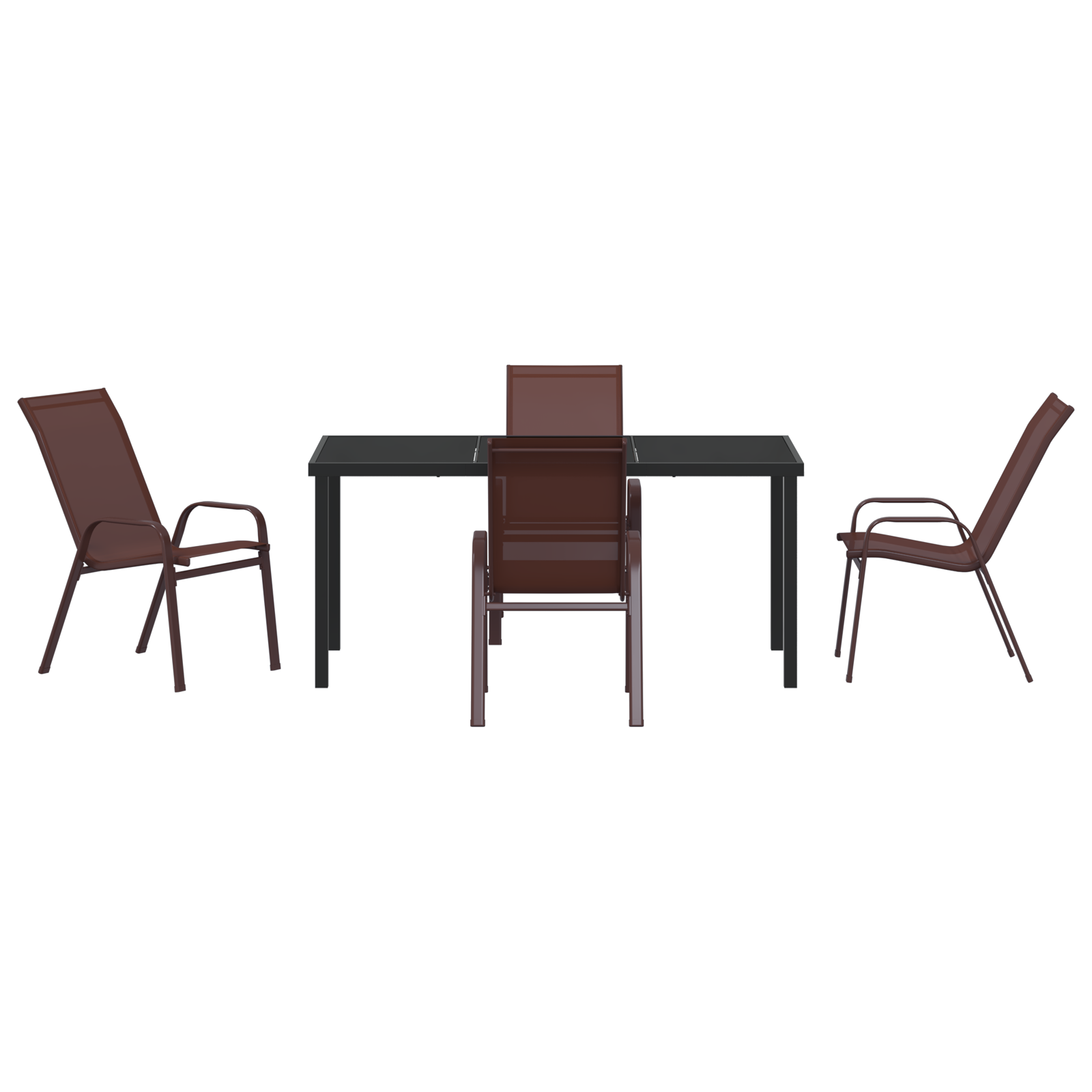 Set de Dining pentru Grădină  cu 5 Piese Oțel Textil și Maro, Masă Grădină  Neagră 160x80x73 cm Sticlă Temperată GartenMobel Dekor
