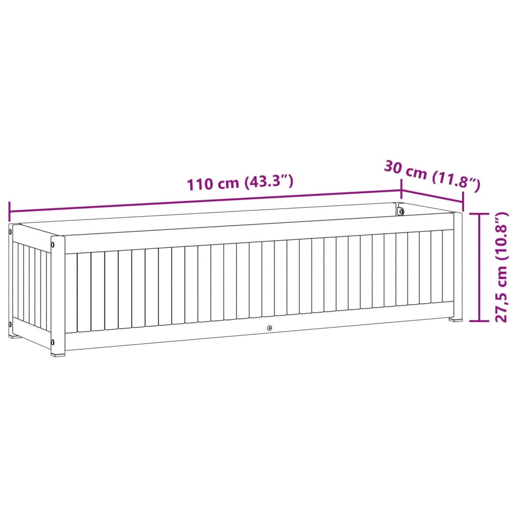Jardinieră de grădină, 110x30x27,5 cm, lemn masiv acacia/oțel GartenMobel Dekor