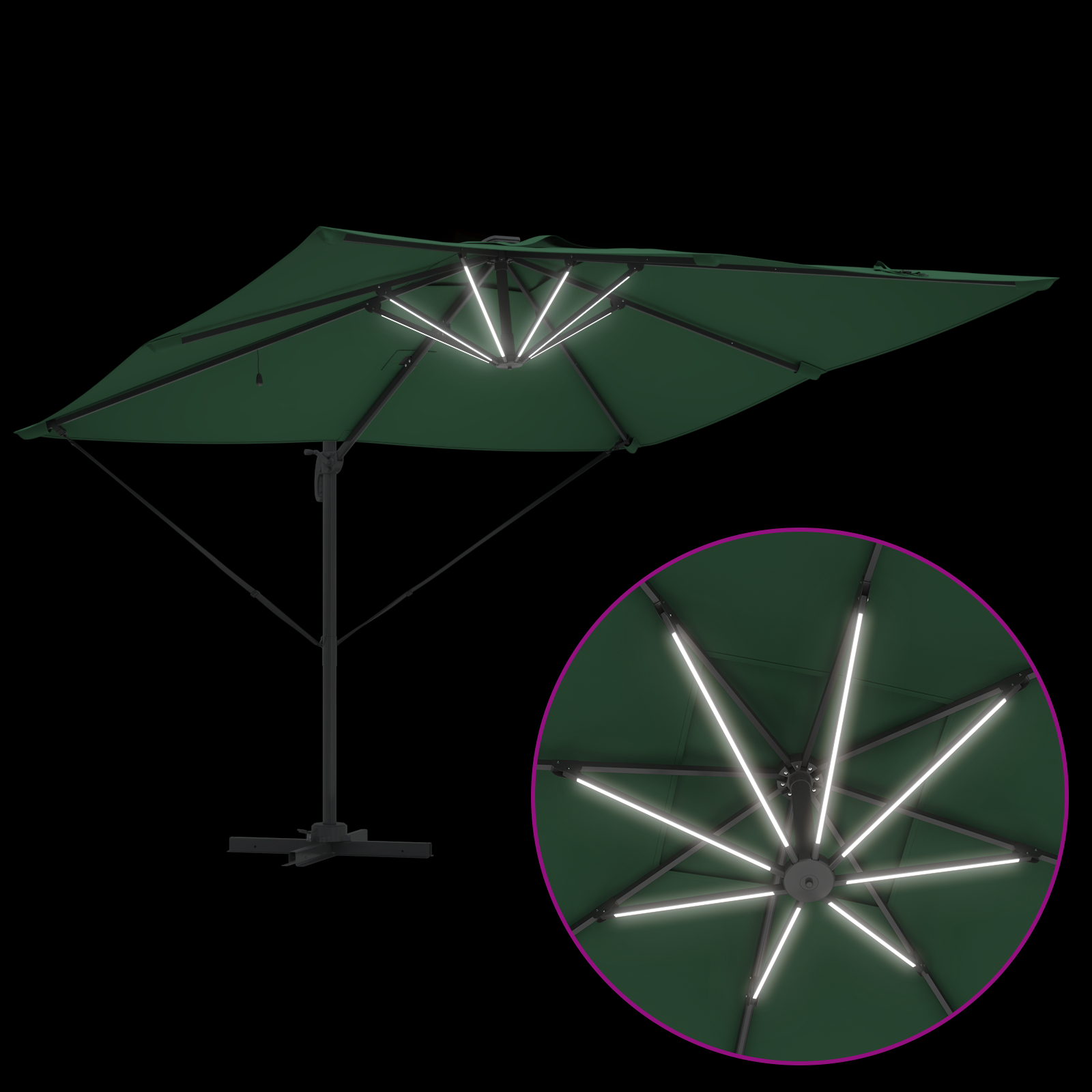 Cantilever Roma Parasol cu LED-uri Verzi 286x285x270 cm Aluminiu GartenMobel Dekor