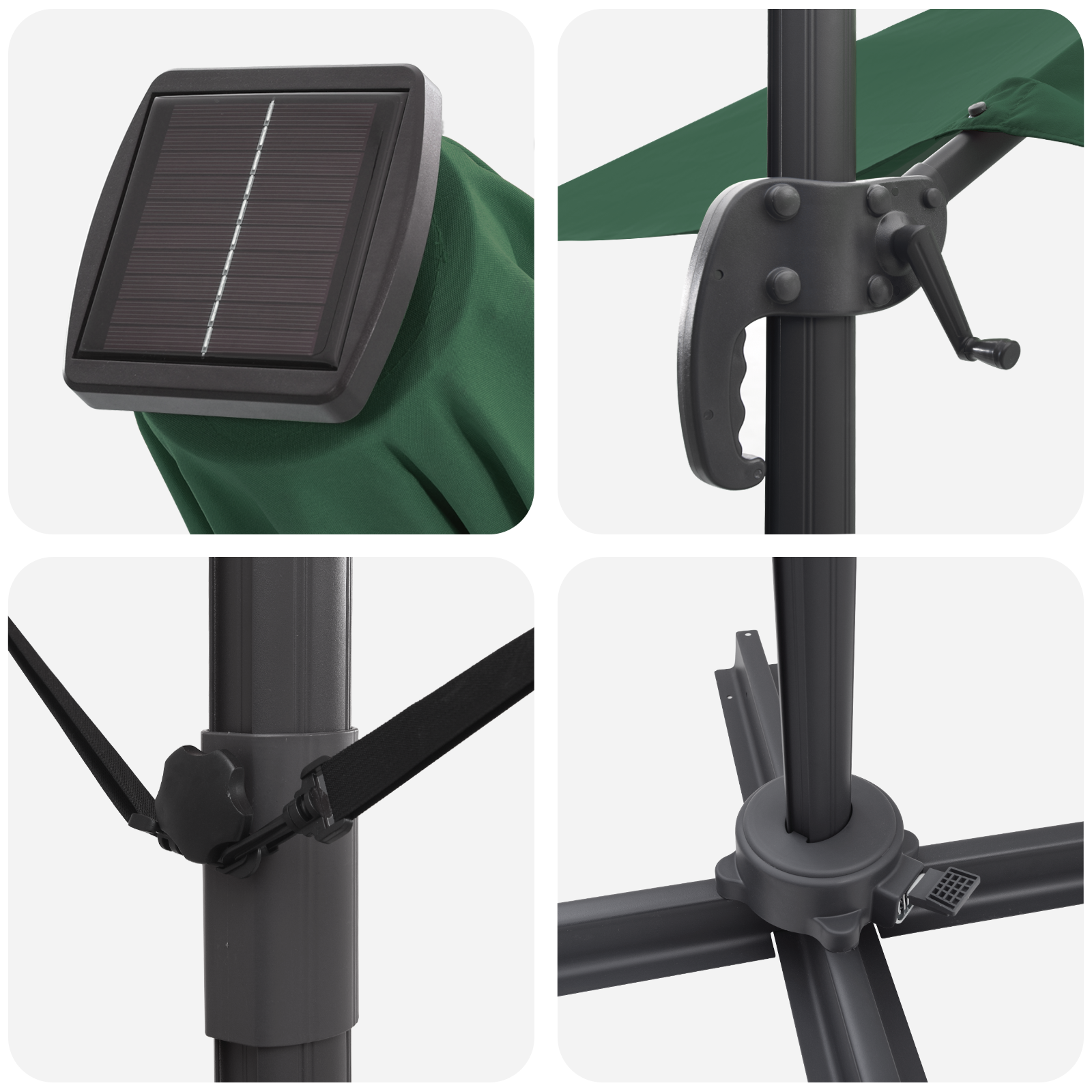 Cantilever Roma Parasol cu LED-uri Verzi 286x285x270 cm Aluminiu GartenMobel Dekor