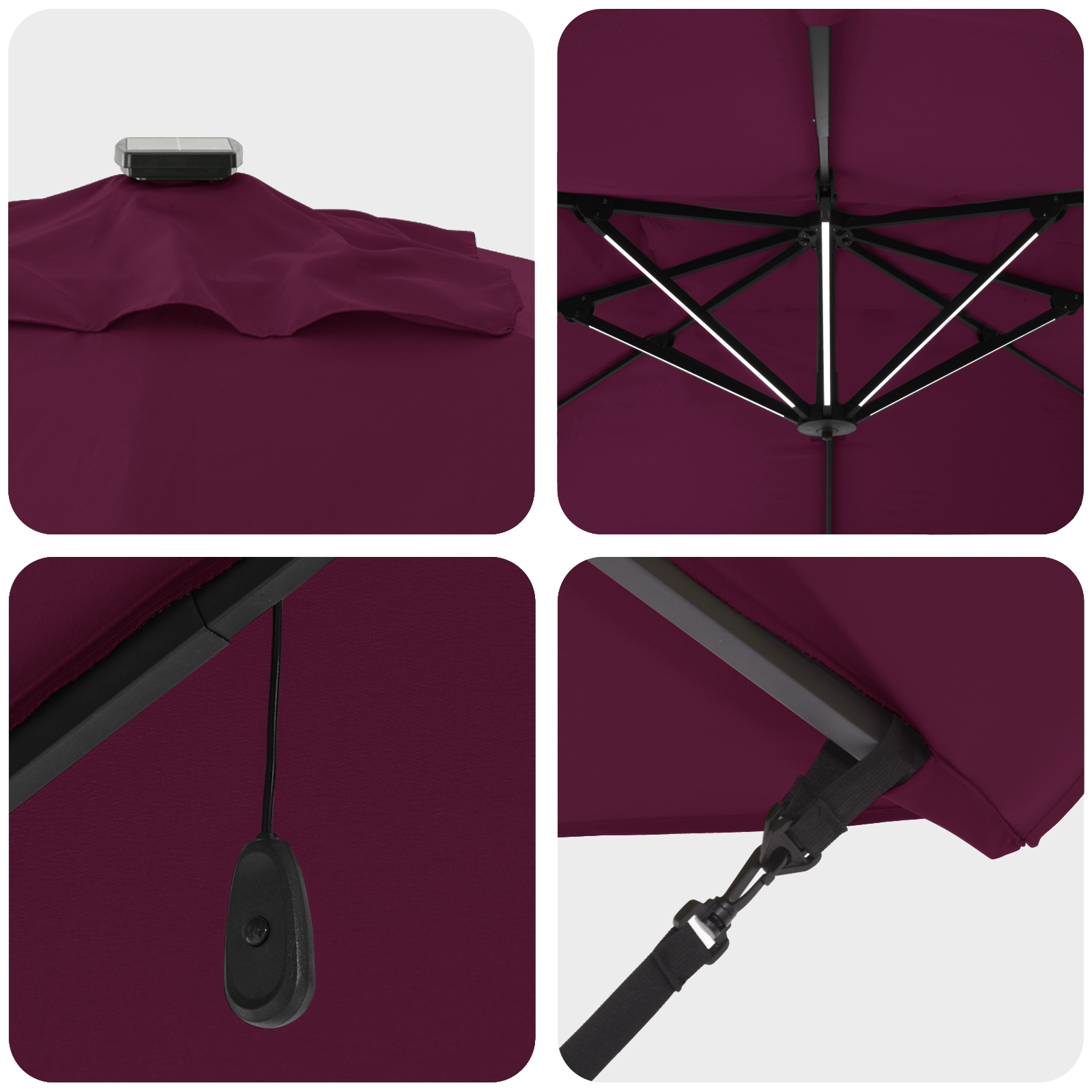 Parasol Cantilever Roma cu LED-uri Roșu Bordeaux 352x251x265 cm Aluminiu GartenMobel Dekor