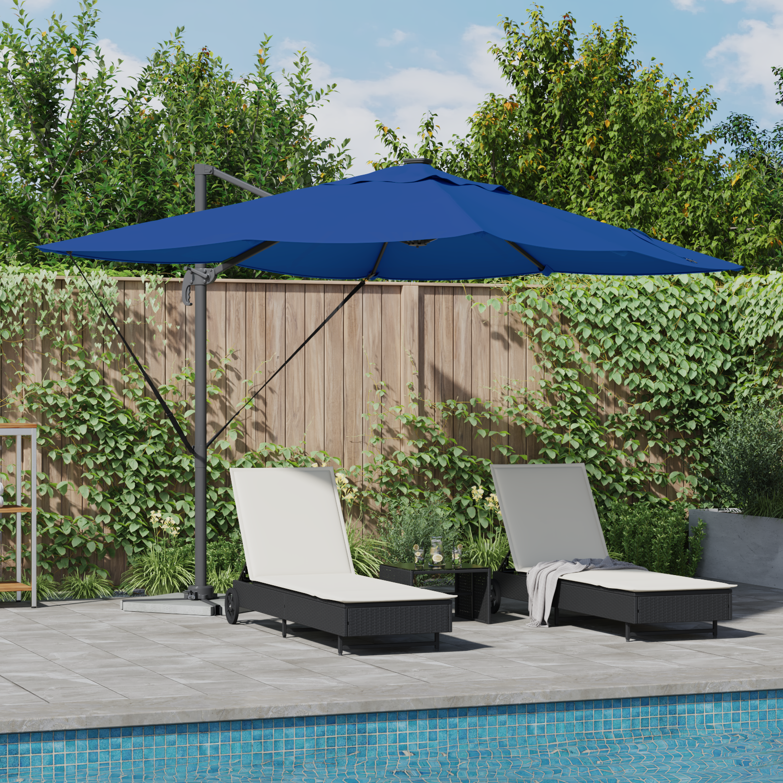 Umbra cantilever Roma de la cu LED-uri Albastru Azur 352x251x265 cm Aluminiu GartenMobel Dekor