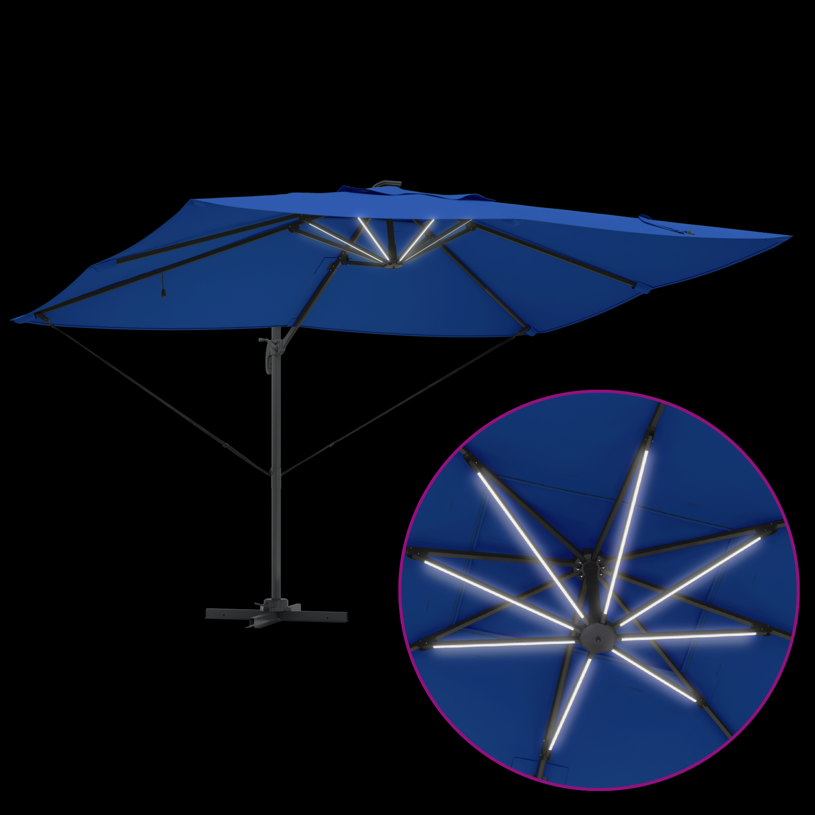 Umbra cantilever Roma de la cu LED-uri Albastru Azur 352x251x265 cm Aluminiu GartenMobel Dekor