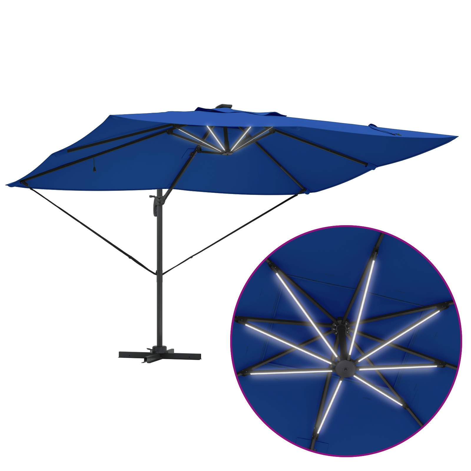 Umbra cantilever Roma de la cu LED-uri Albastru Azur 352x251x265 cm Aluminiu GartenMobel Dekor
