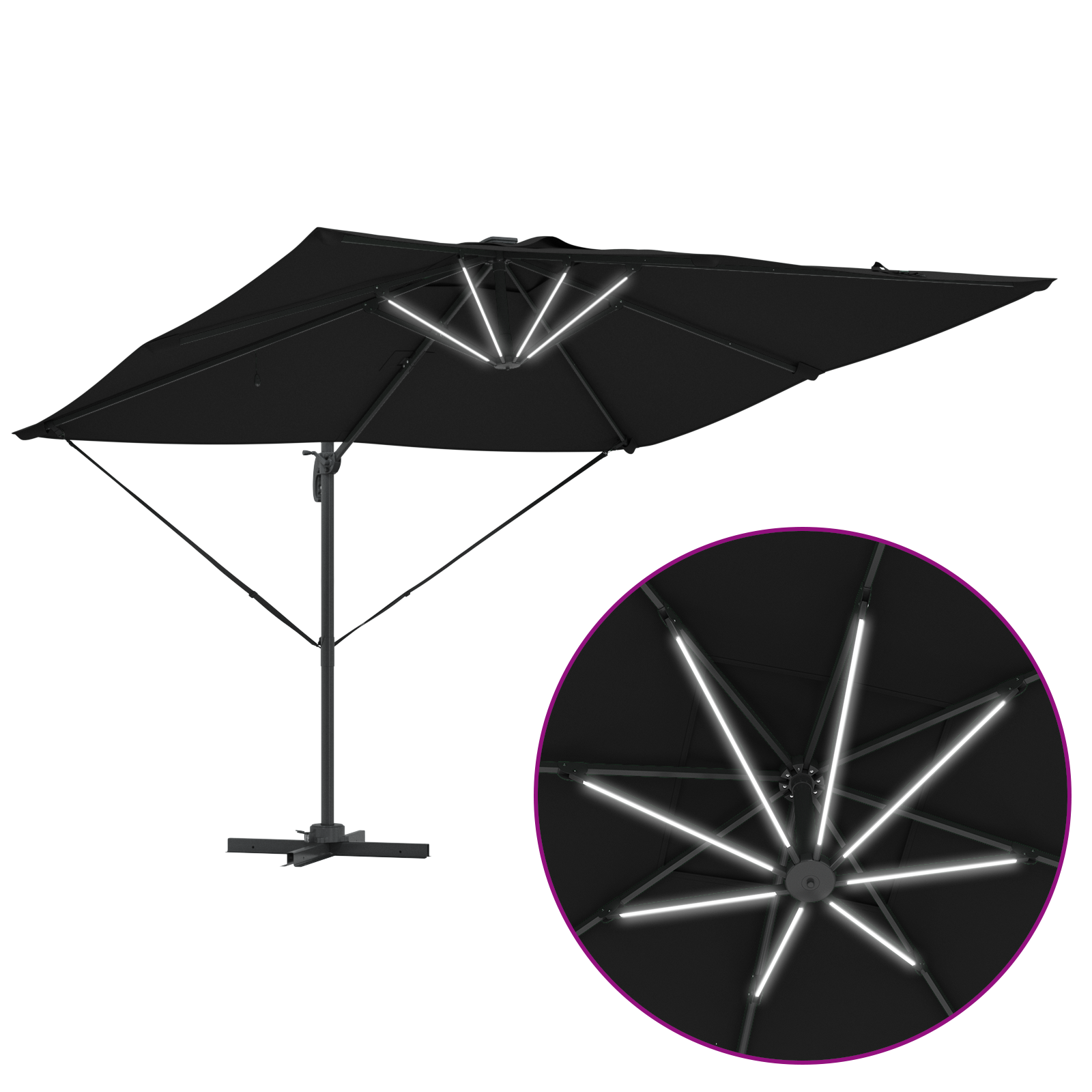 Umbrelă Cantilever Roma cu LED-uri Neagră 286x285x270 cm Aluminiu GartenMobel Dekor