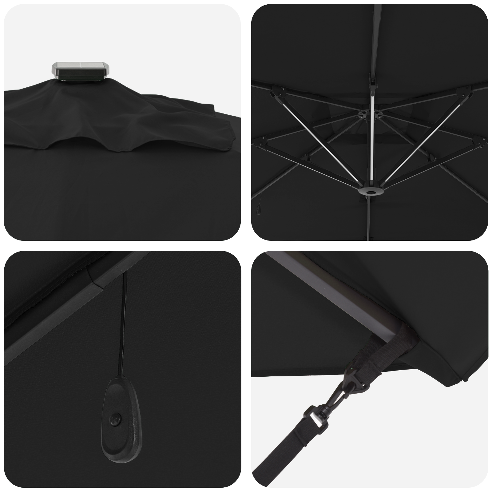Umbrelă Cantilever Roma cu LED-uri Neagră 286x285x270 cm Aluminiu GartenMobel Dekor