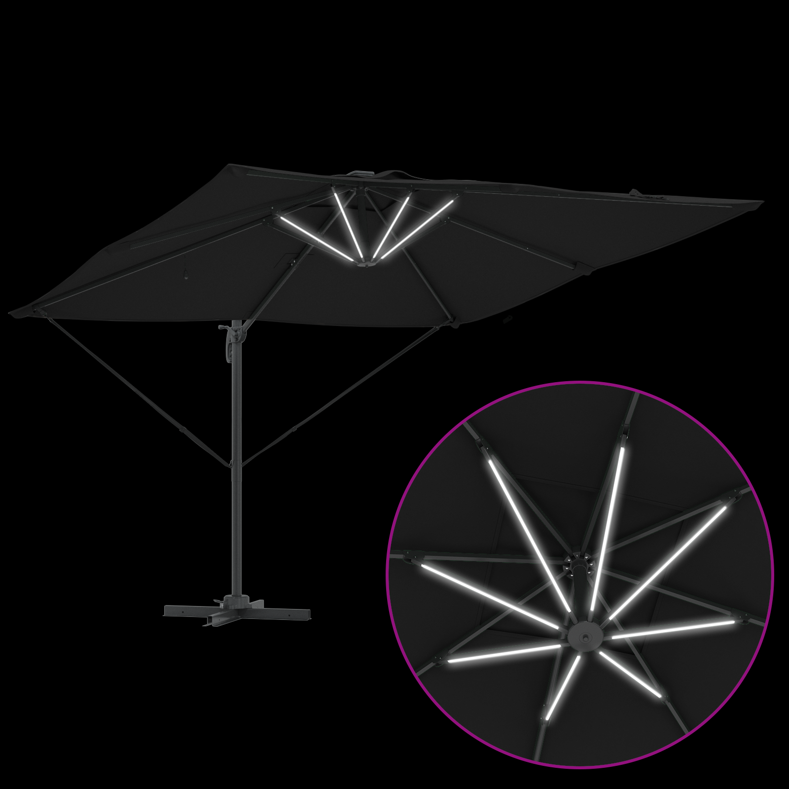 Umbrelă Cantilever Roma cu LED-uri Neagră 286x285x270 cm Aluminiu GartenMobel Dekor