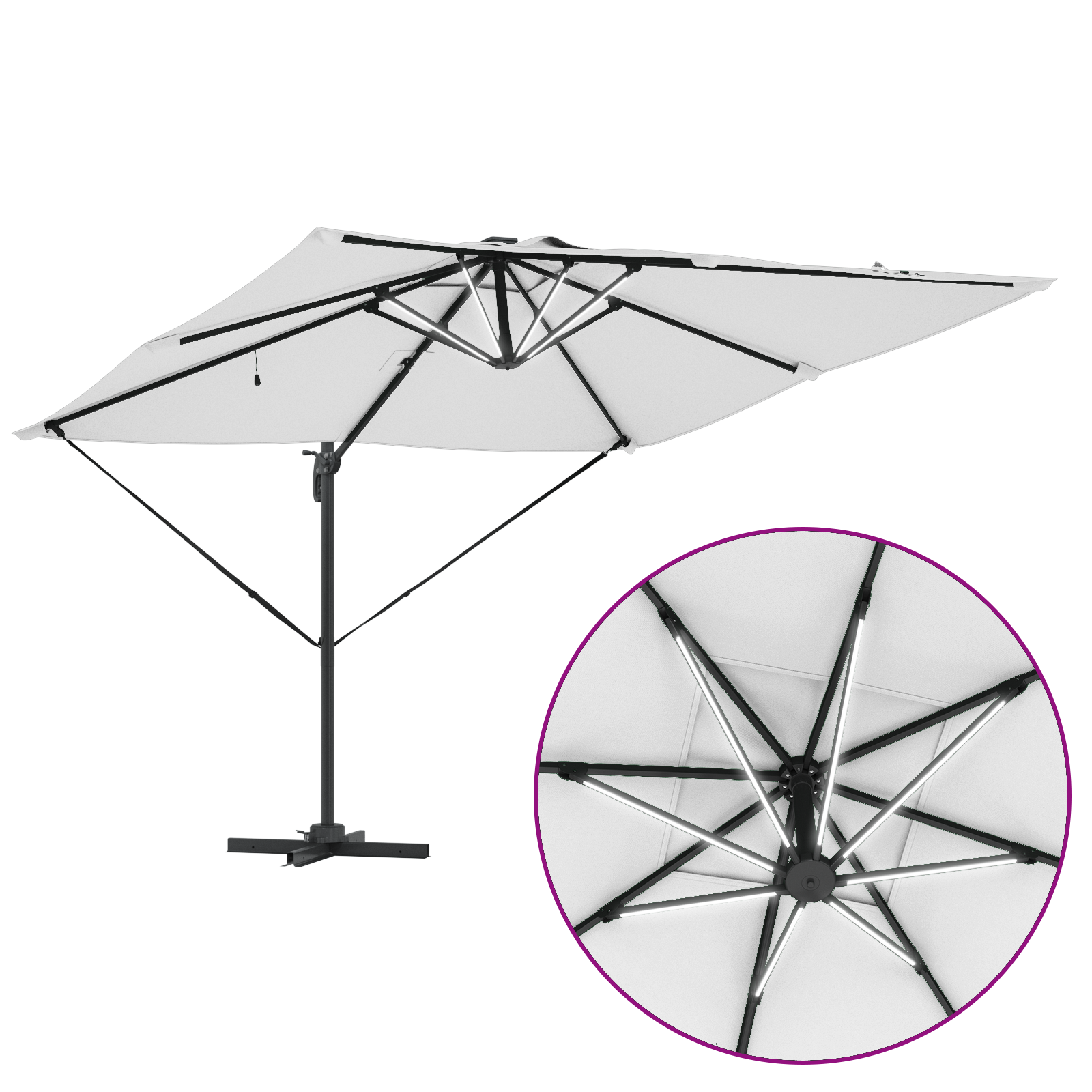 Umbrelă Cantilever Roma cu LED-uri Nisip 286x285x270 cm Aluminiu GartenMobel Dekor