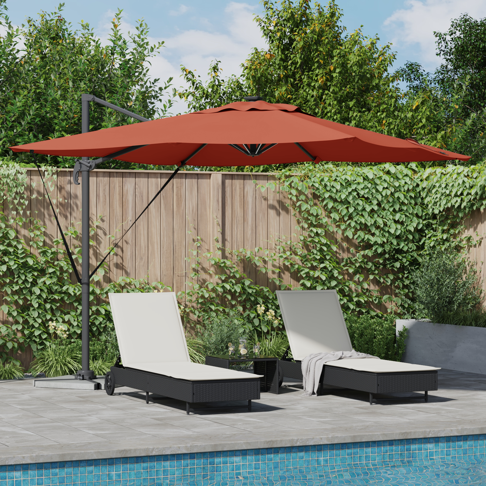 Umbrelă Cantilever Roma cu LED-uri Terracotta 286x285x270 cm Aluminiu GartenMobel Dekor