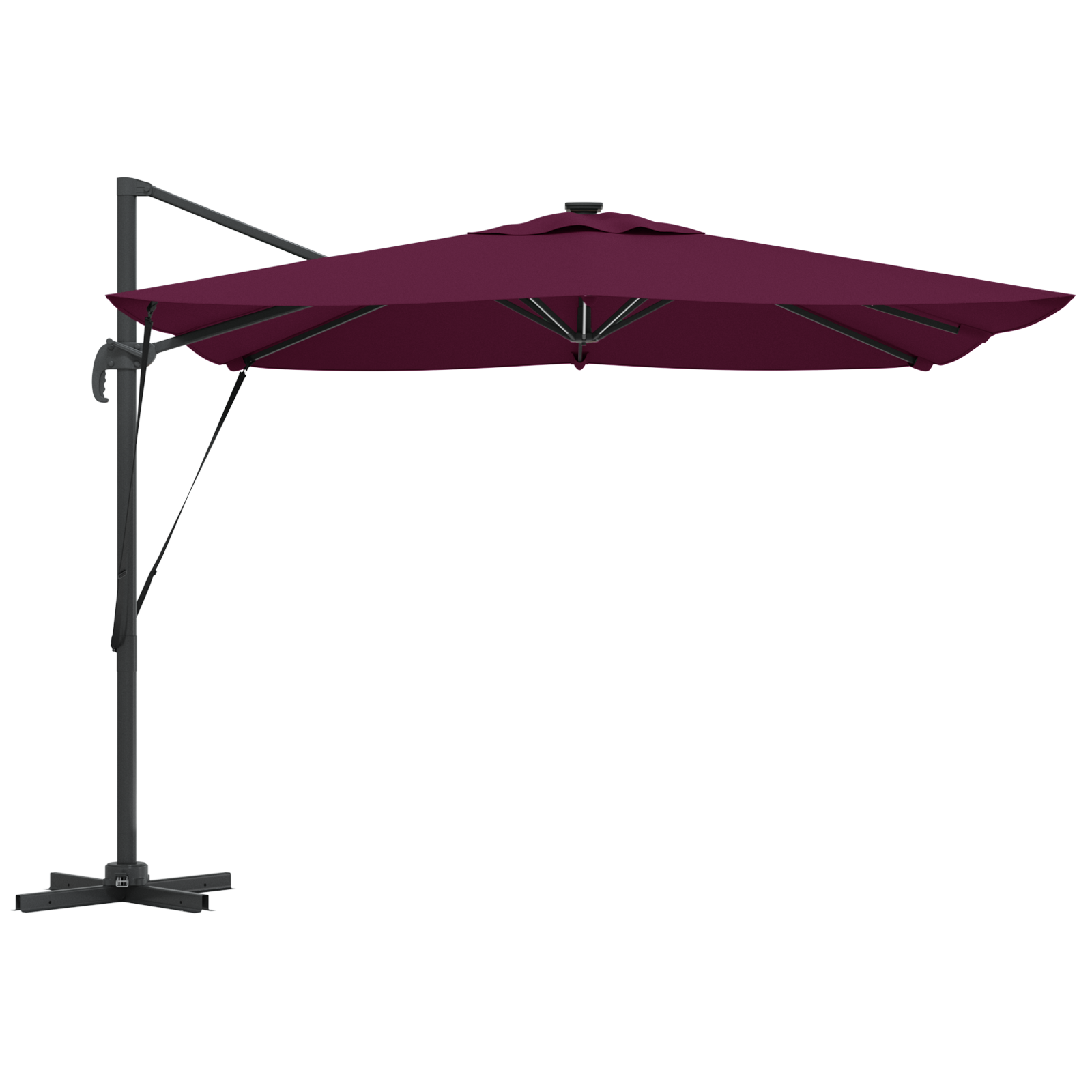 Umbrelă cantilever Roma cu LED-uri Bordeaux roșie 286x285x270 cm Aluminiu GartenMobel Dekor