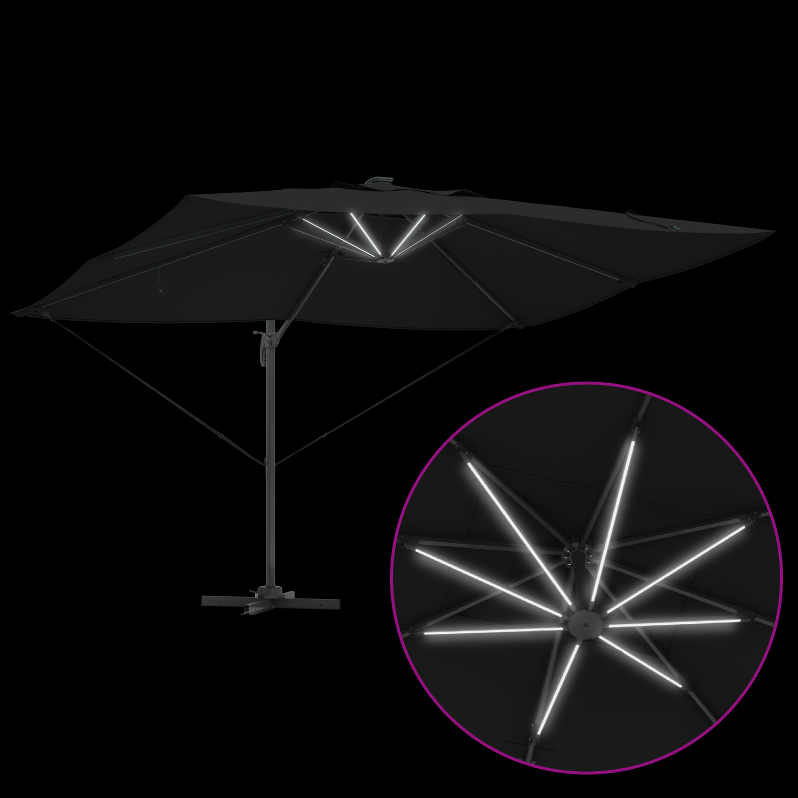 Umbrela cantilever Roma cu LED-uri Neagră 352x251x265 cm Aluminiu GartenMobel Dekor