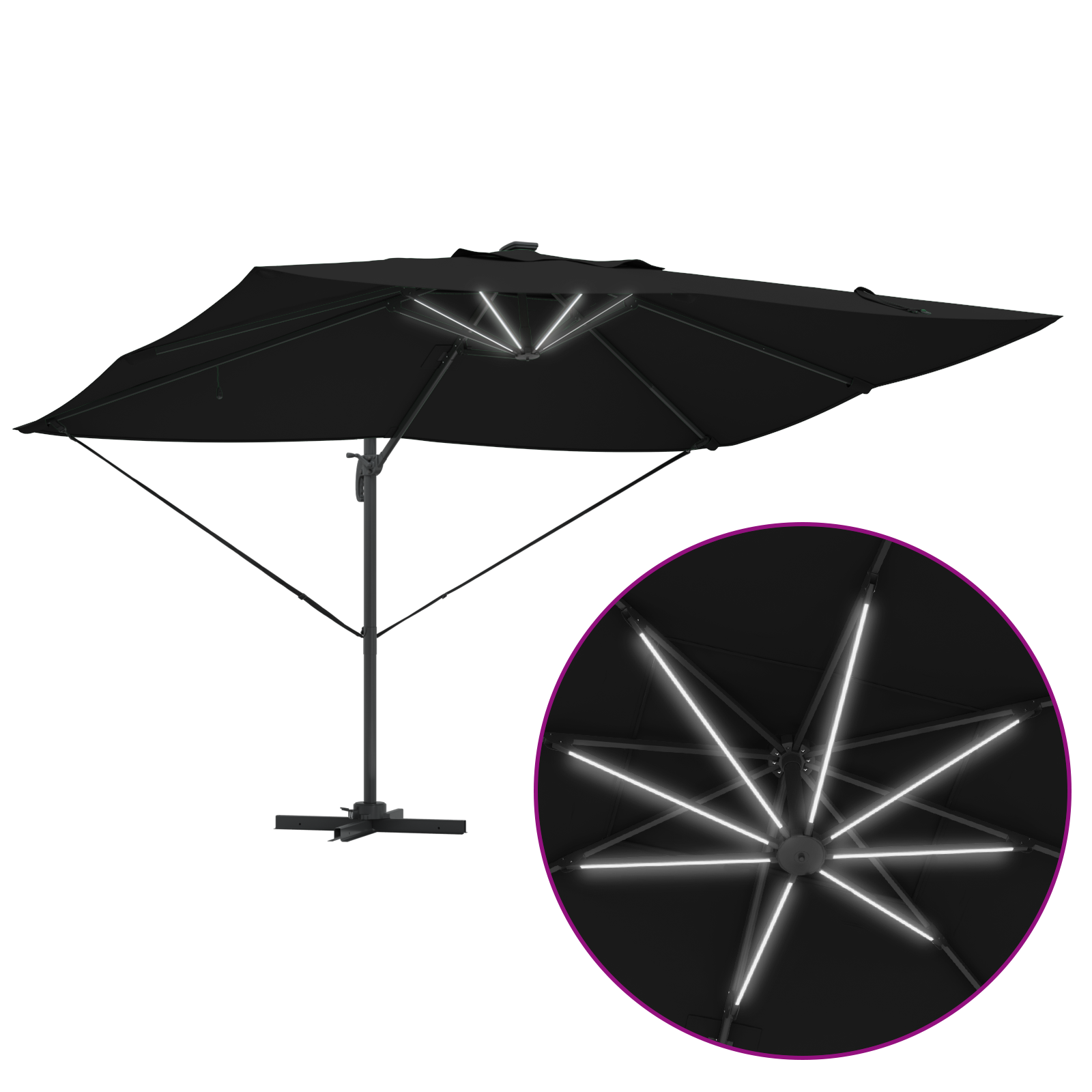 Umbrela cantilever Roma cu LED-uri Neagră 352x251x265 cm Aluminiu GartenMobel Dekor