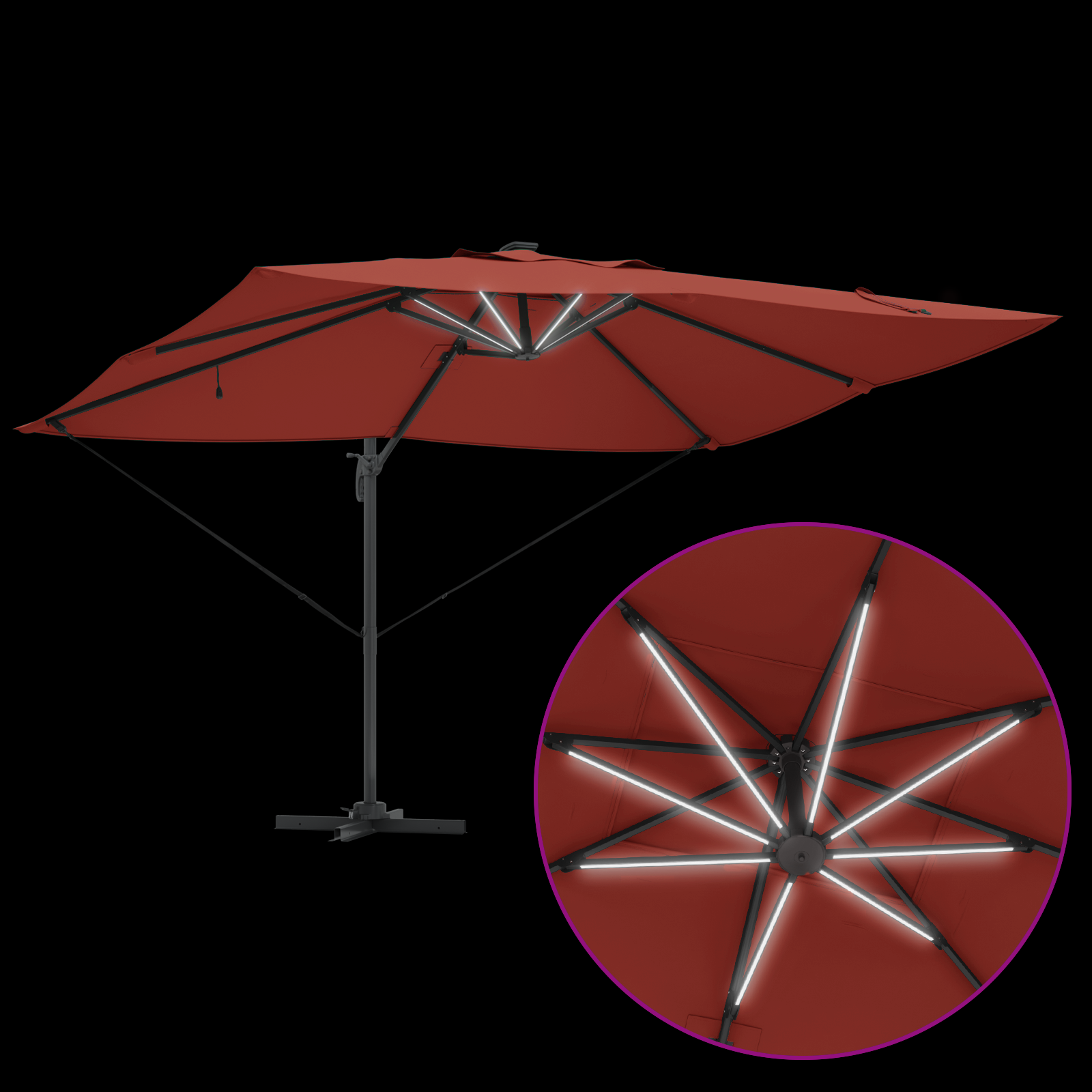 Umbrela cantilever Roma cu LED-uri Teracotă 352x251x265 cm Aluminiu GartenMobel Dekor