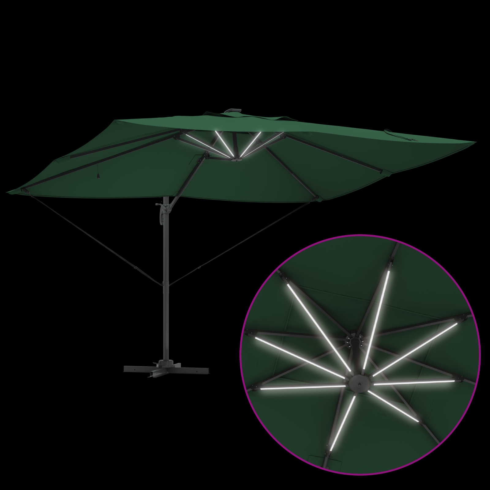 Umbrela cantilever Roma cu LED-uri Verde 352x251x265 cm Aluminiu GartenMobel Dekor