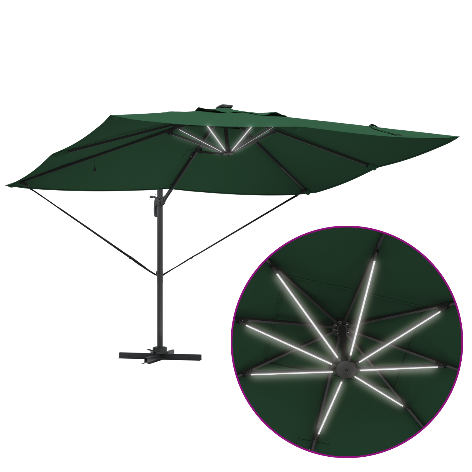 Umbrela cantilever Roma cu LED-uri Verde 352x251x265 cm Aluminiu GartenMobel Dekor
