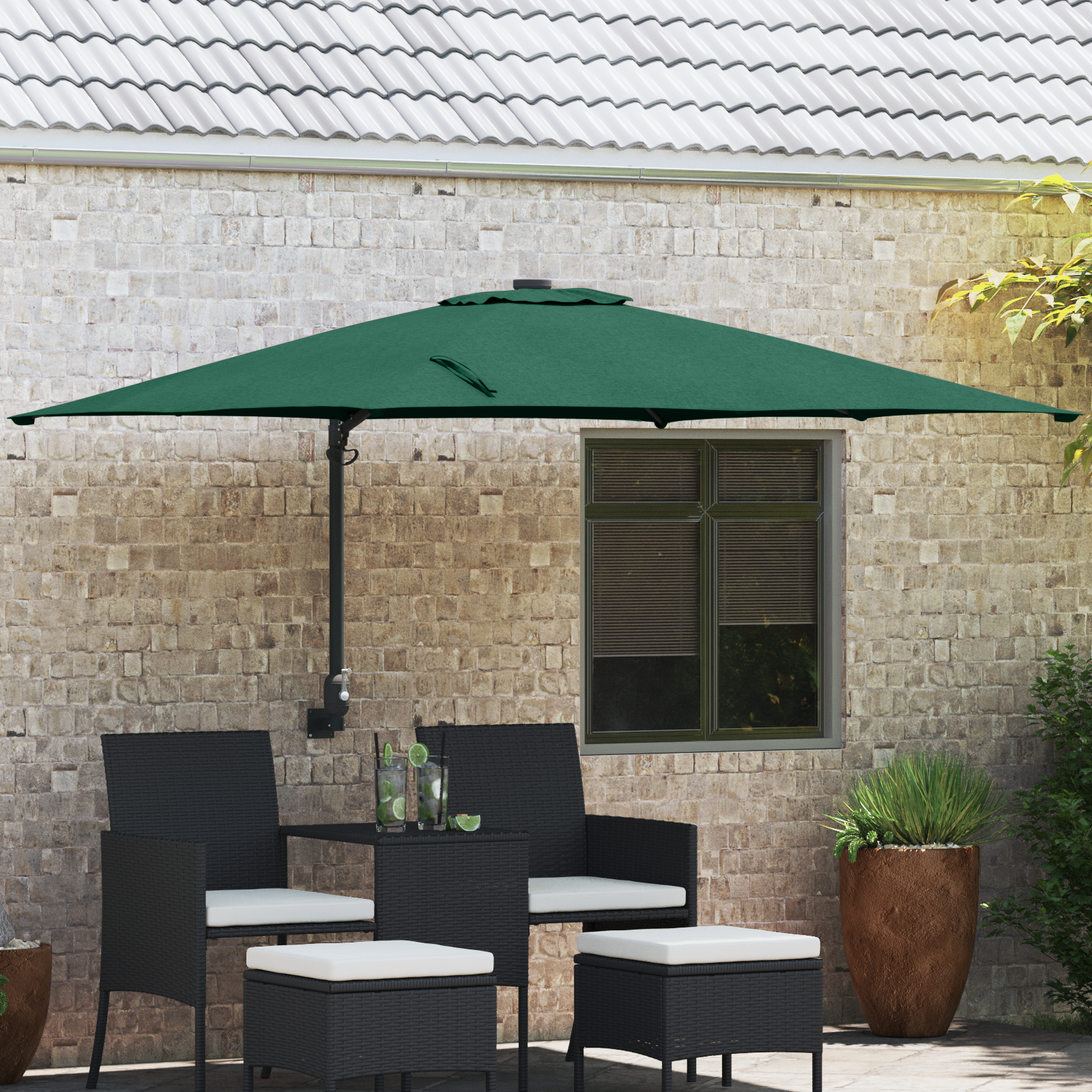 Umbrela de terasă Verde Poliester 300 cm x 300 cm Pliabilă GartenMobel Dekor