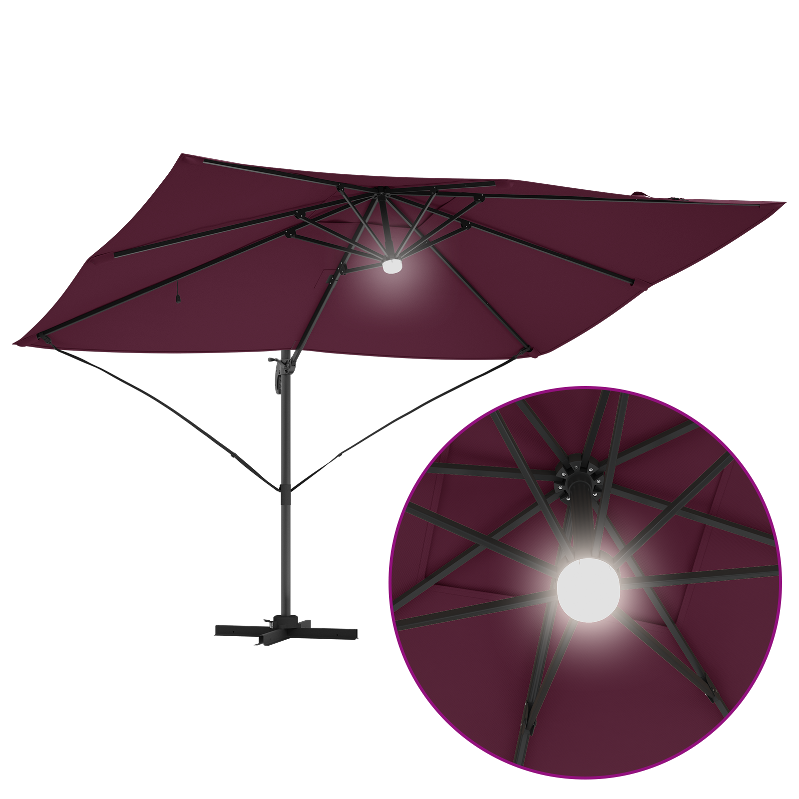 Umbrela Cantilever - Bordo Bordo Metal și Țesătură Mediu Pliabil GartenMobel Dekor