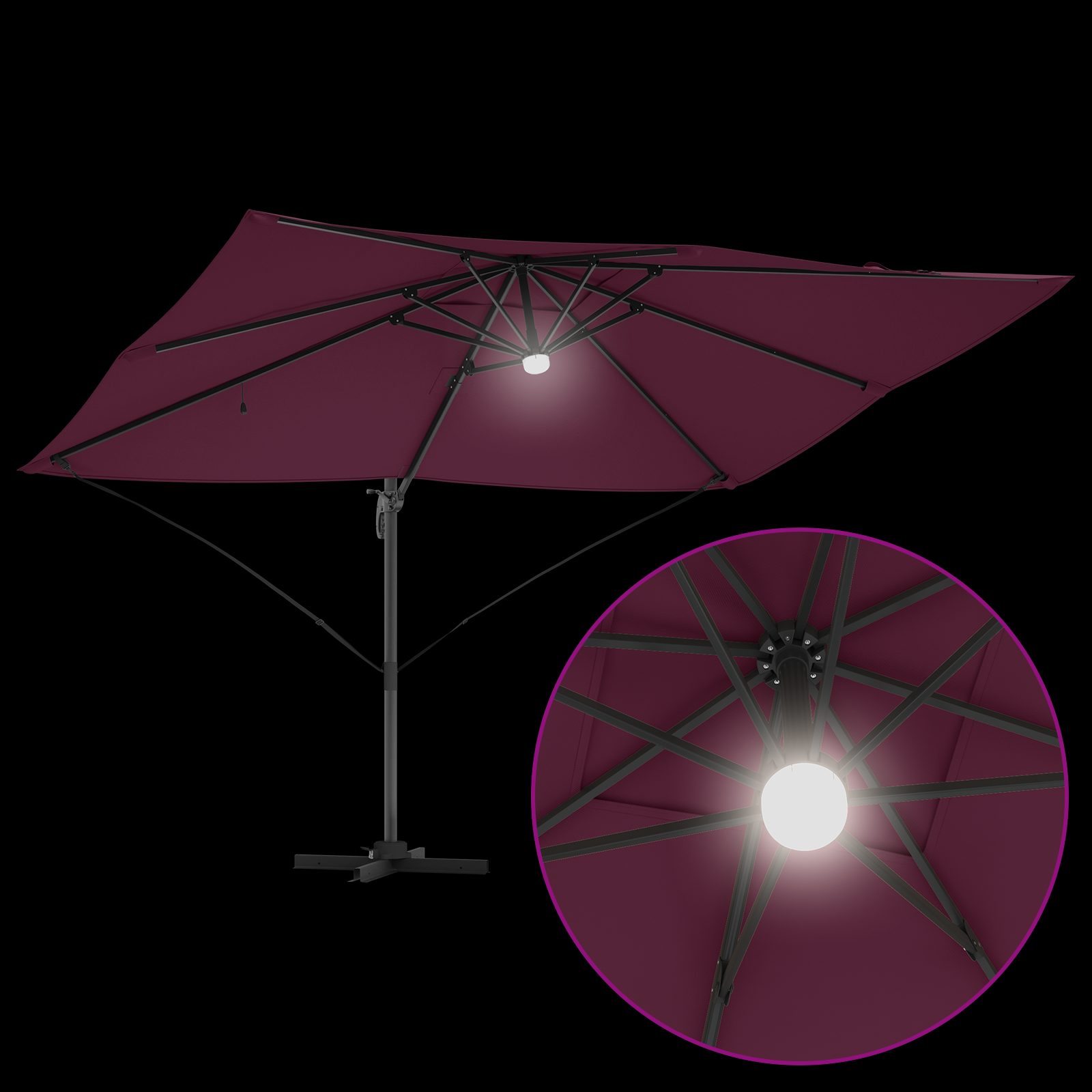 Umbrela Cantilever - Bordo Bordo Metal și Țesătură Mediu Pliabil GartenMobel Dekor