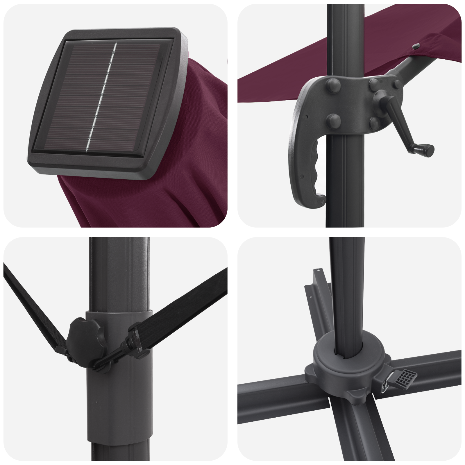 Umbrela Cantilever - Bordo Bordo Metal și Țesătură Mediu Pliabil GartenMobel Dekor