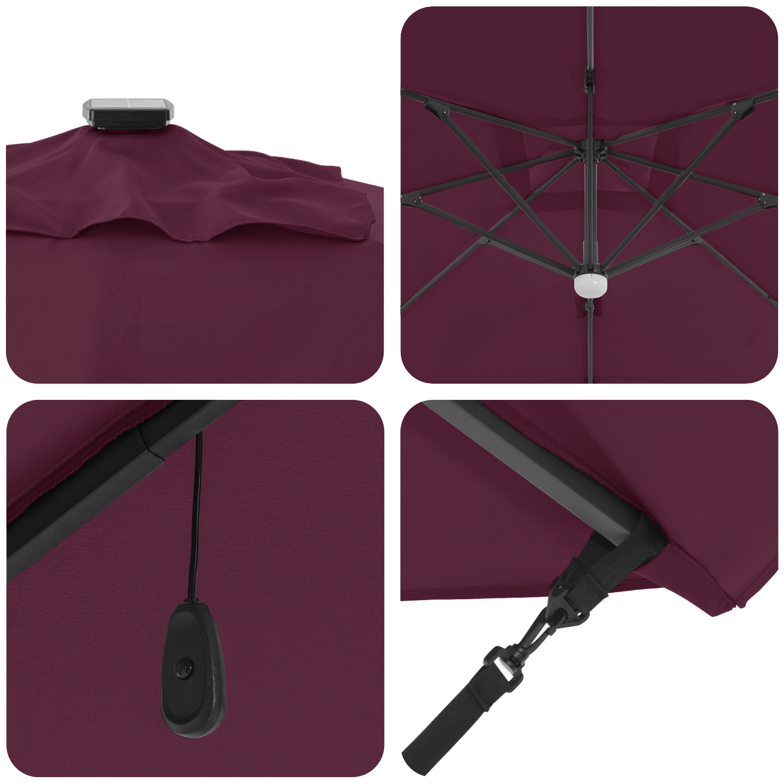 Umbrela Cantilever - Bordo Bordo Metal și Țesătură Mediu Pliabil GartenMobel Dekor