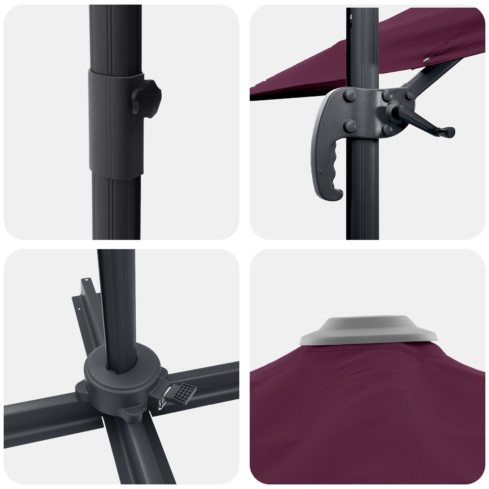 Umbrela Cantilever Bordeaux Roșu Poliester, Oțel Mare GartenMobel Dekor