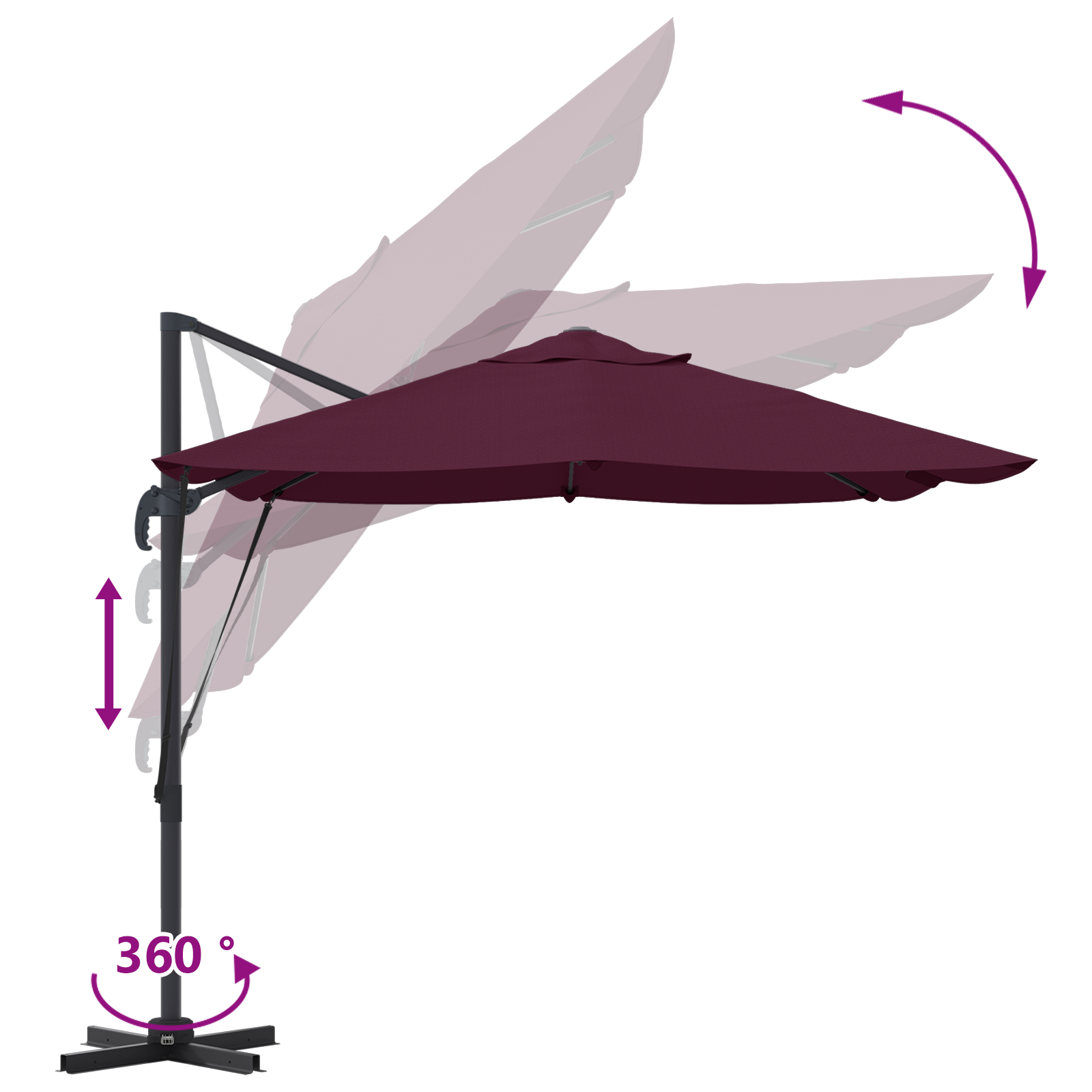 Umbrela Cantilever Bordeaux Roșu Poliester, Oțel Mare GartenMobel Dekor