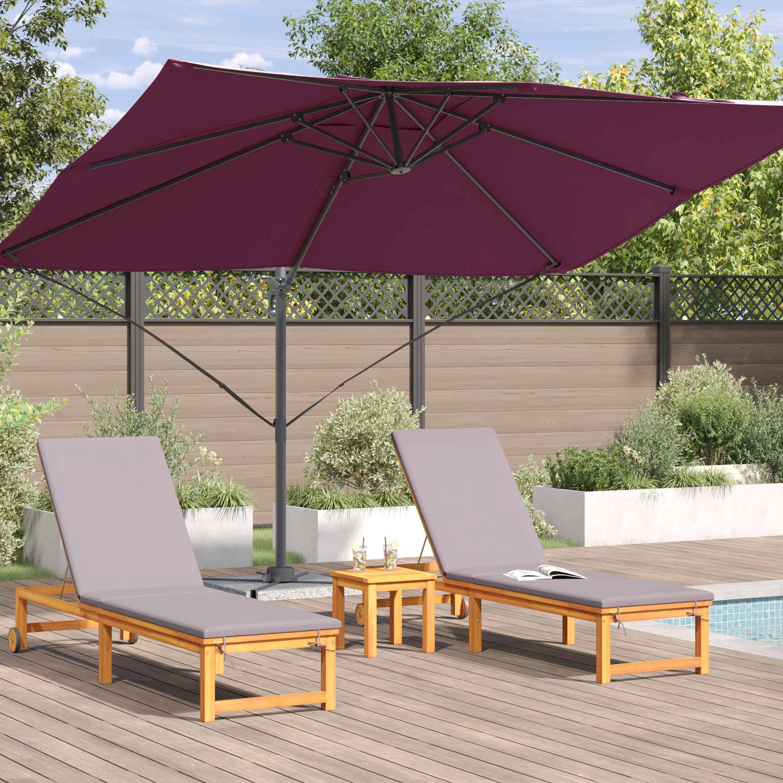 Umbrela Cantilever Bordeaux Roșu Poliester, Oțel Mare GartenMobel Dekor
