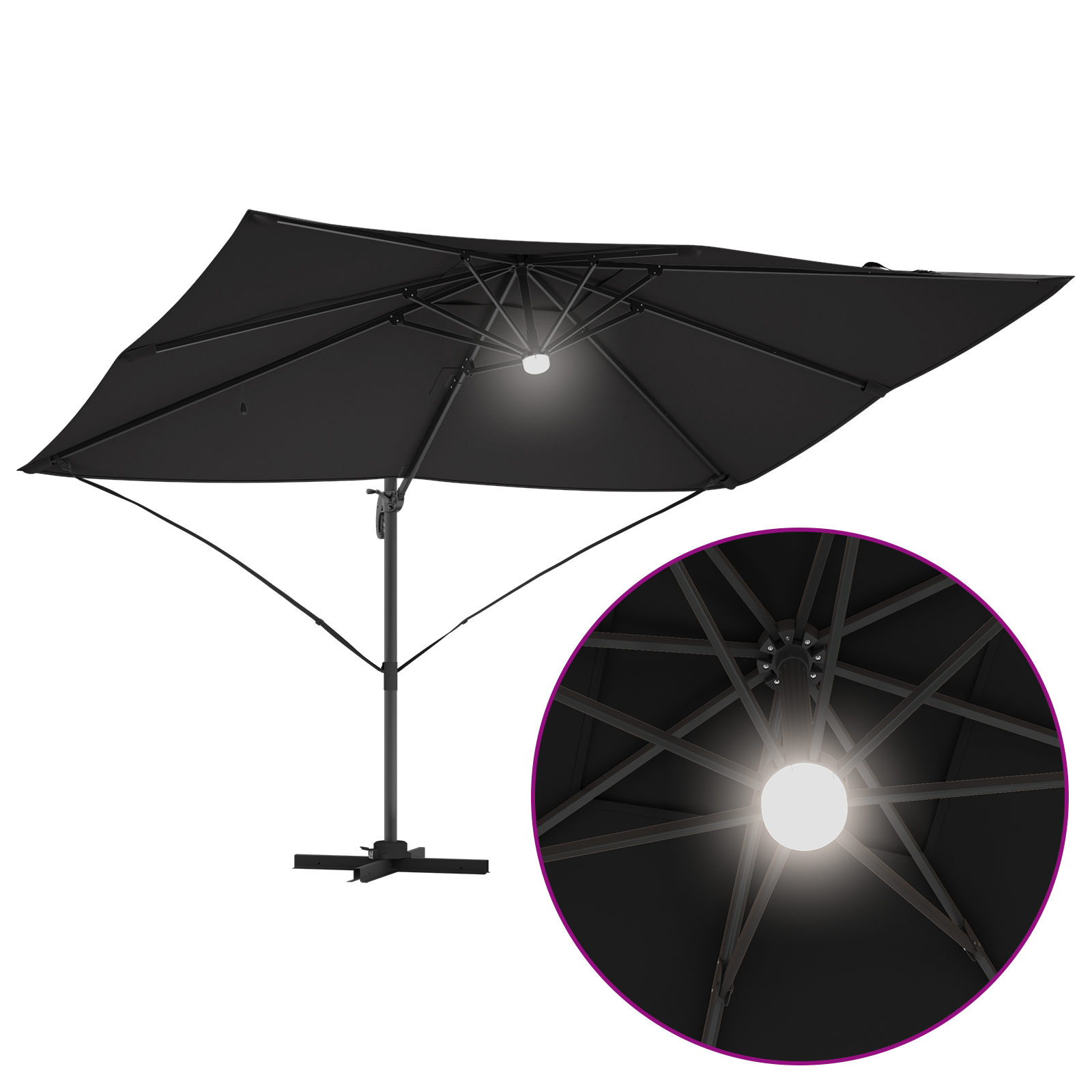 Umbrelă Cantilever Neagră Poliester, Oțel vopsit electrostatic Mare GartenMobel Dekor