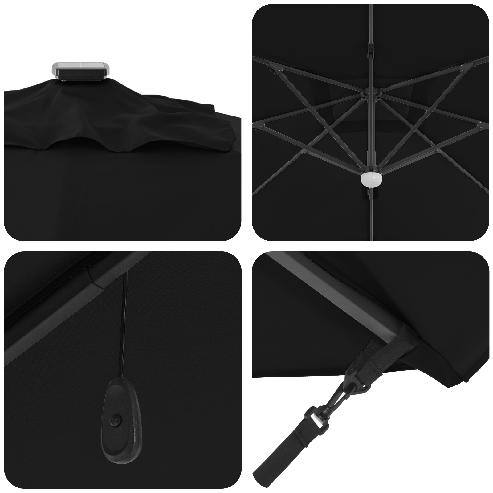 Umbrelă Cantilever Neagră Poliester, Oțel vopsit electrostatic Mare GartenMobel Dekor