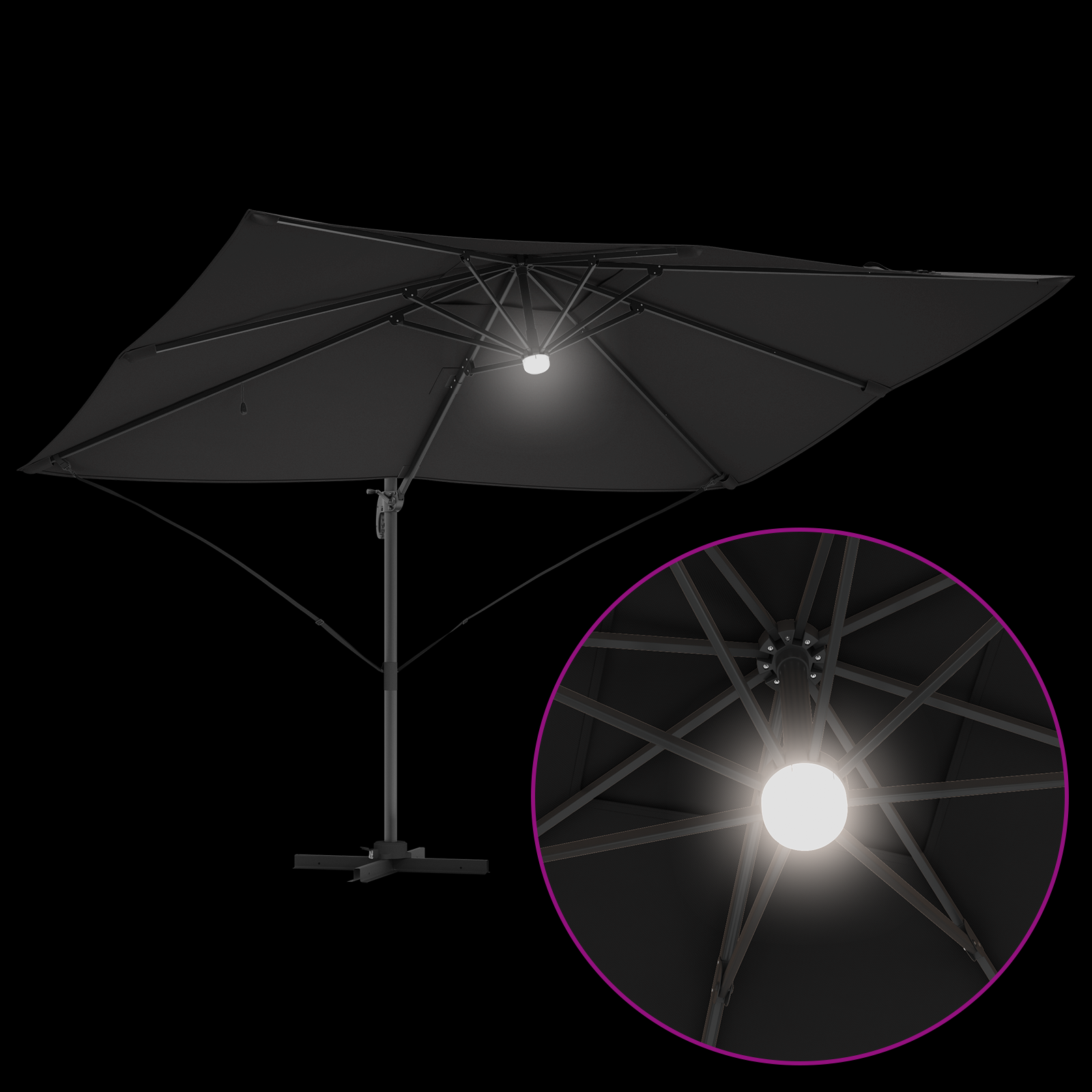 Umbrelă Cantilever Neagră Poliester, Oțel vopsit electrostatic Mare GartenMobel Dekor