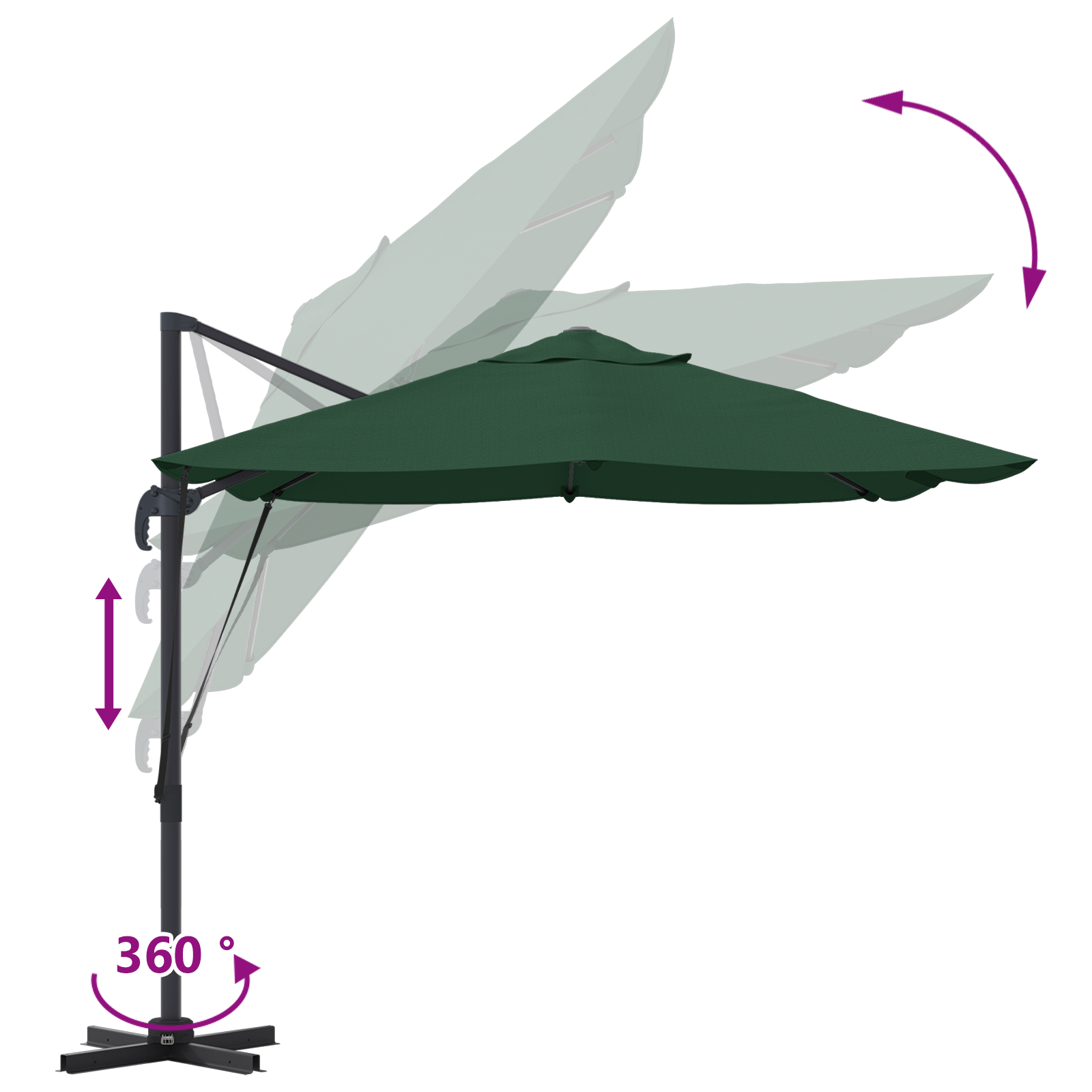 Umbrela Cantilever Verde Verde Poliester și cadru metalic Mare GartenMobel Dekor