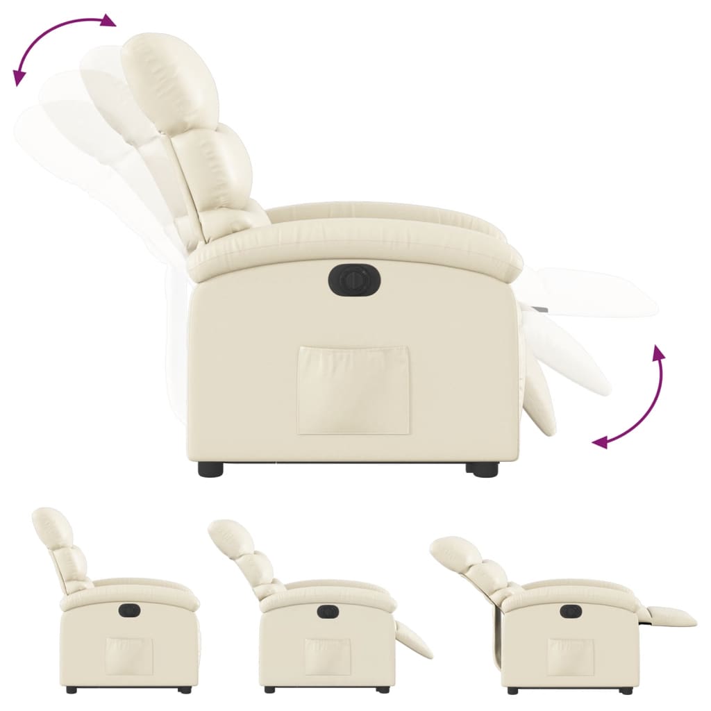 Fotoliu rabatabil electric cu ridicare, crem, piele ecologică GartenMobel Dekor