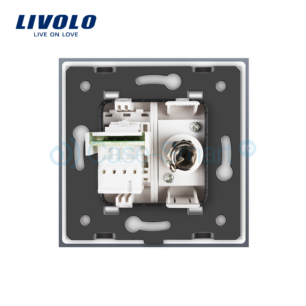 Priza dubla TV + Telefon Livolo cu rama din sticla SmartElectro IntelligentHouse