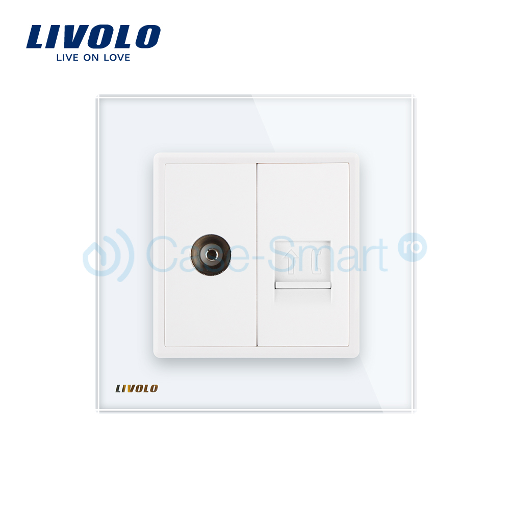 Priza dubla TV + Telefon Livolo cu rama din sticla SmartElectro IntelligentHouse