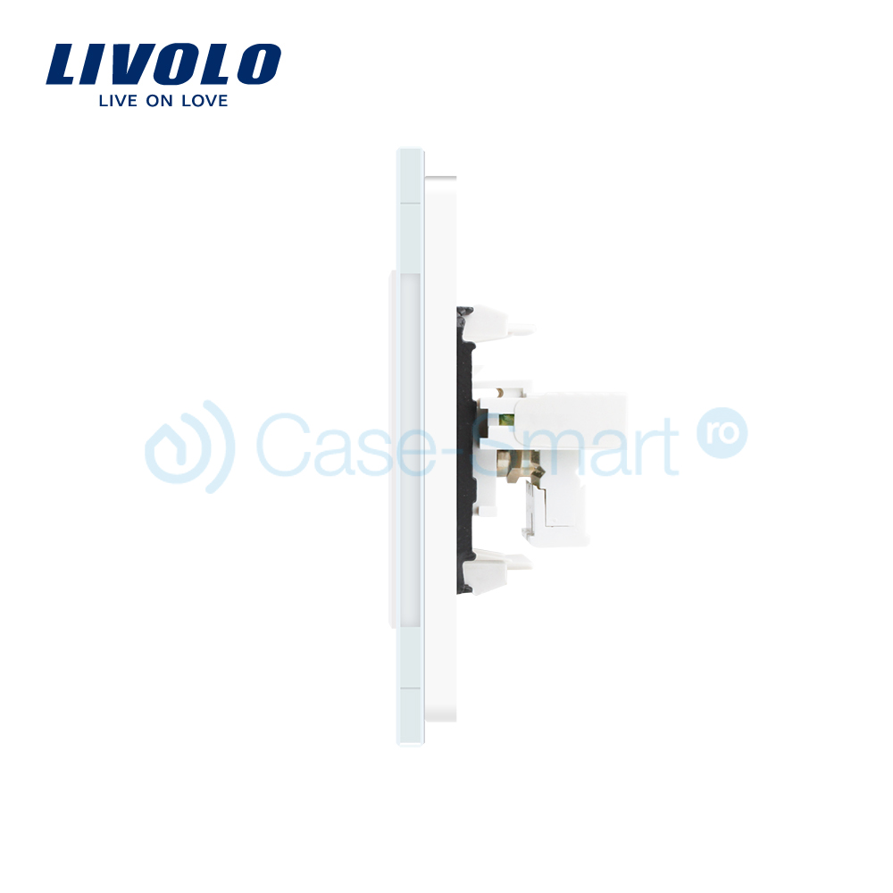 Priza dubla TV + Telefon Livolo cu rama din sticla SmartElectro IntelligentHouse