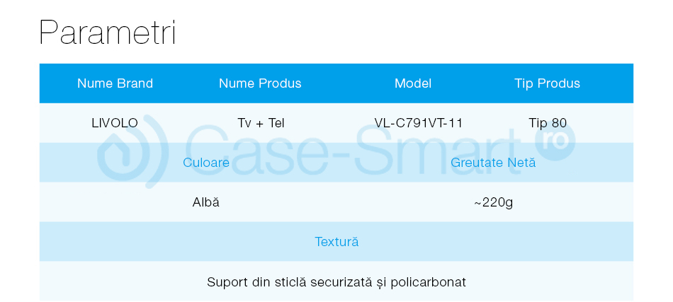 Priza dubla TV + Telefon Livolo cu rama din sticla SmartElectro IntelligentHouse