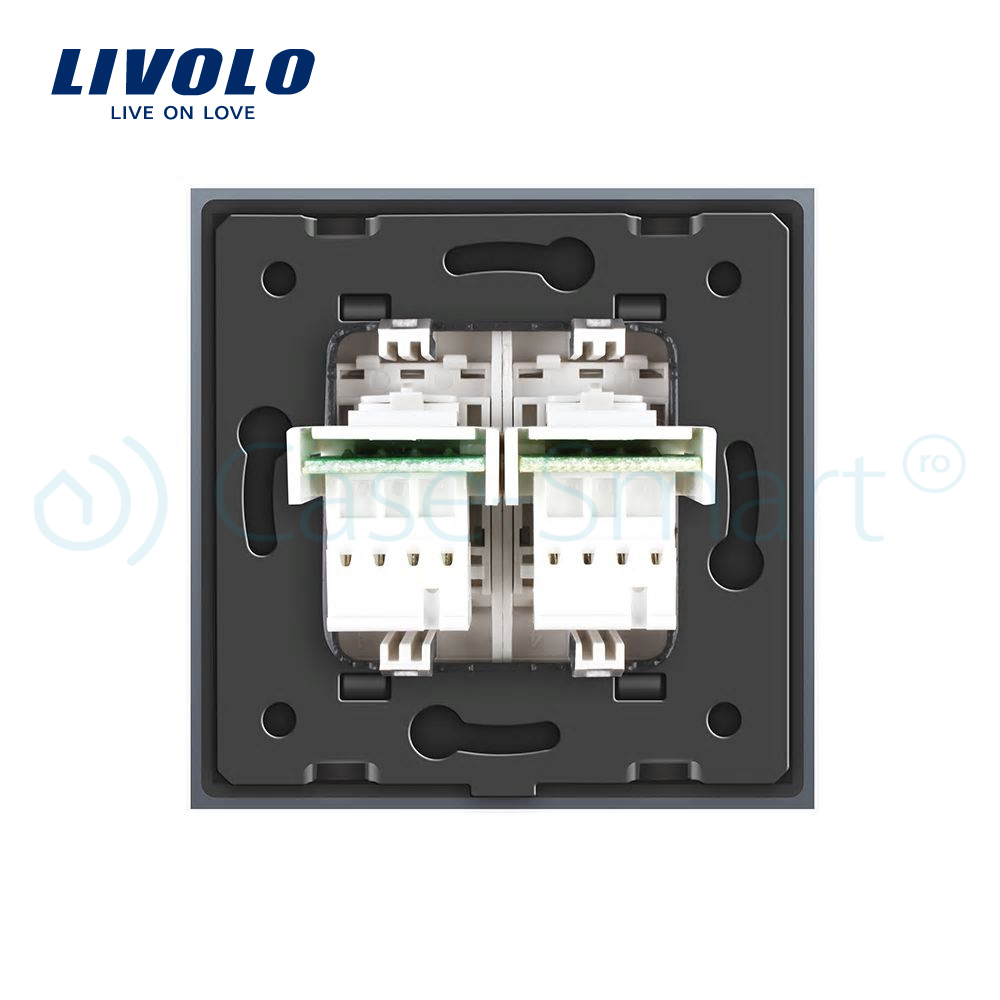 Priza dubla Telefon Livolo cu rama din sticla SmartElectro IntelligentHouse